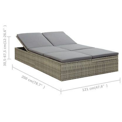 vidaXL Convertible Sun Bed with Cushion Poly Rattan Gray