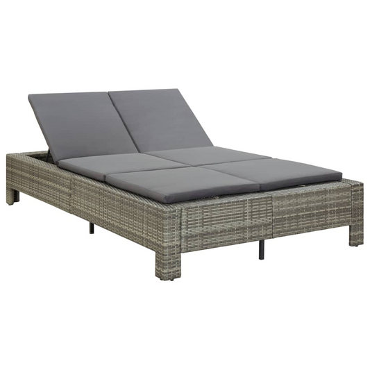 vidaXL 2-Person Sunbed with Cushion Gray Poly Rattan