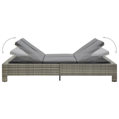 vidaXL 2-Person Sunbed with Cushion Gray Poly Rattan