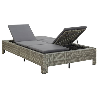 vidaXL 2-Person Sunbed with Cushion Gray Poly Rattan