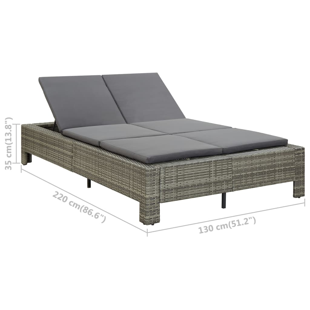 vidaXL 2-Person Sunbed with Cushion Gray Poly Rattan