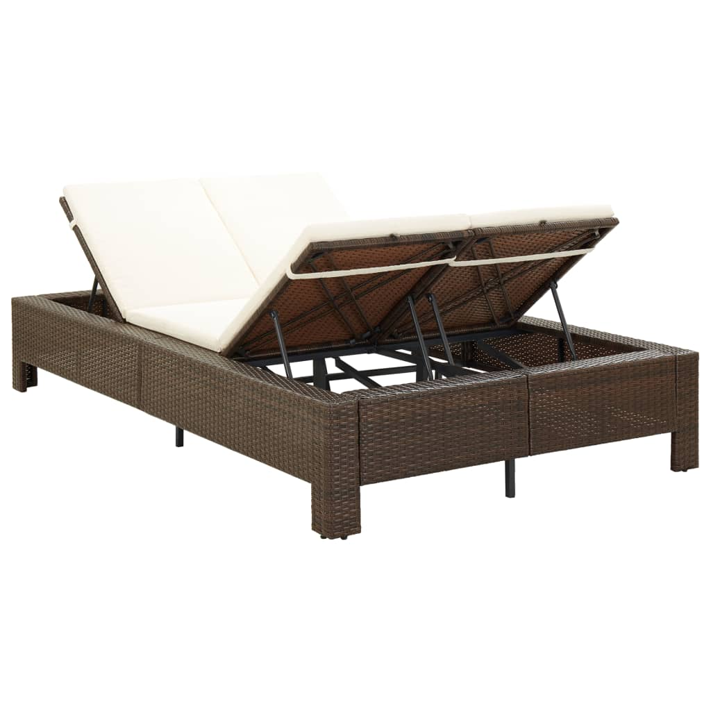 vidaXL 2-Person Sunbed with Cushion Brown Poly Rattan