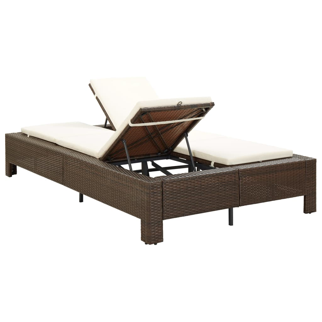 vidaXL 2-Person Sunbed with Cushion Brown Poly Rattan