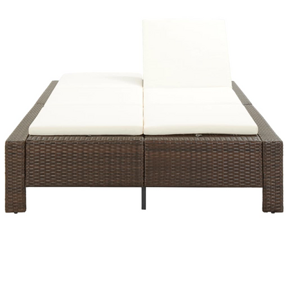 vidaXL 2-Person Sunbed with Cushion Brown Poly Rattan