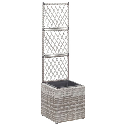 vidaXL Trellis Raised Bed with 1 Pot 11.8"x11.8"x42.1" Poly Rattan Gray