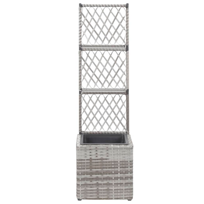 vidaXL Trellis Raised Bed with 1 Pot 11.8"x11.8"x42.1" Poly Rattan Gray