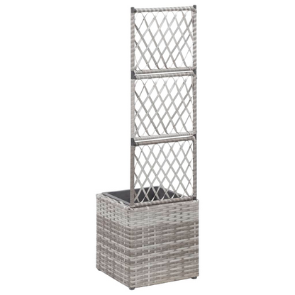 vidaXL Trellis Raised Bed with 1 Pot 11.8"x11.8"x42.1" Poly Rattan Gray