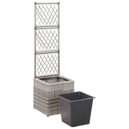 vidaXL Trellis Raised Bed with 1 Pot 11.8"x11.8"x42.1" Poly Rattan Gray