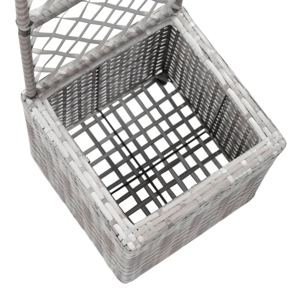 vidaXL Trellis Raised Bed with 1 Pot 11.8"x11.8"x42.1" Poly Rattan Gray