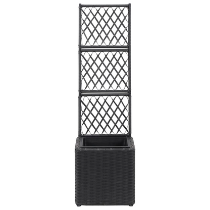 vidaXL Trellis Raised Bed with 1 Pot 11.8"x11.8"x42.1" Poly Rattan Black