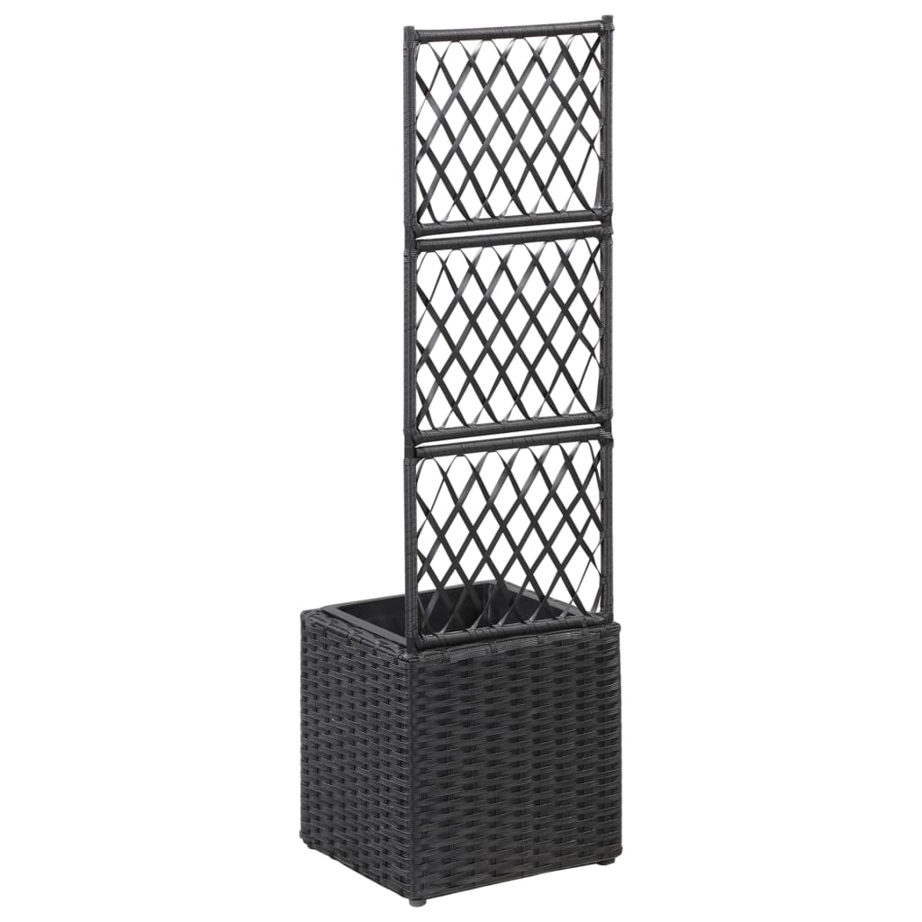 vidaXL Trellis Raised Bed with 1 Pot 11.8"x11.8"x42.1" Poly Rattan Black