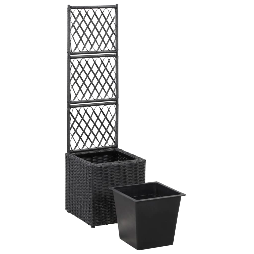 vidaXL Trellis Raised Bed with 1 Pot 11.8"x11.8"x42.1" Poly Rattan Black