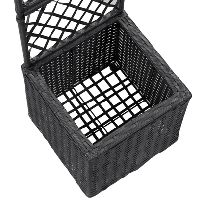 vidaXL Trellis Raised Bed with 1 Pot 11.8"x11.8"x42.1" Poly Rattan Black