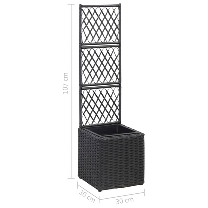 vidaXL Trellis Raised Bed with 1 Pot 11.8"x11.8"x42.1" Poly Rattan Black