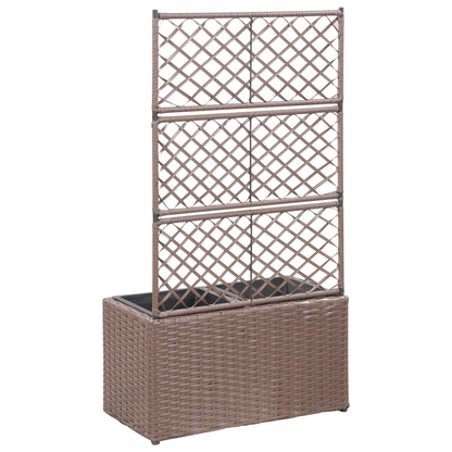 vidaXL Trellis Raised Bed with 2 Pots 22.8"x11.8"x42.1" Poly Rattan Brown