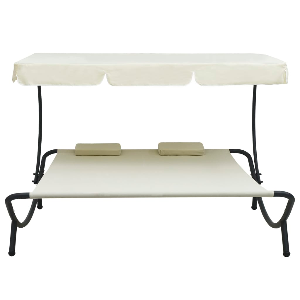 vidaXL Patio Lounge Bed with Canopy and Pillows Cream White