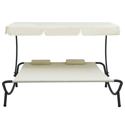 vidaXL Patio Lounge Bed with Canopy and Pillows Cream White