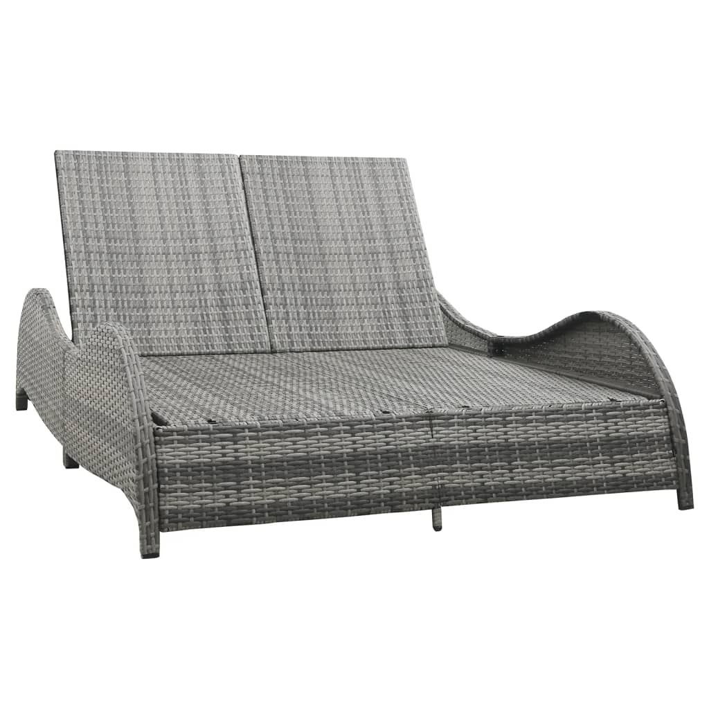 vidaXL Double Sun Lounger with Cushion Poly Rattan Anthracite