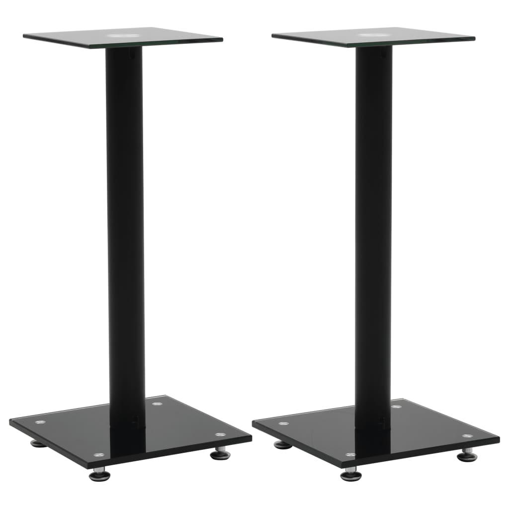 vidaXL Speaker Stands 2 pcs Tempered Glass 1 Pillar Design Black