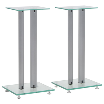 vidaXL Speaker Stands 2 pcs Tempered Glass 2 Pillars Design Silver