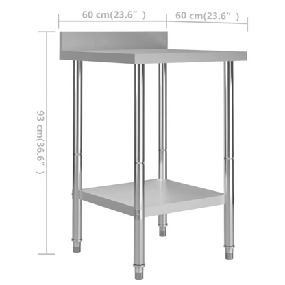 vidaXL Kitchen Work Table with Backsplash 23.6"x23.6"x36.6" Stainless Steel