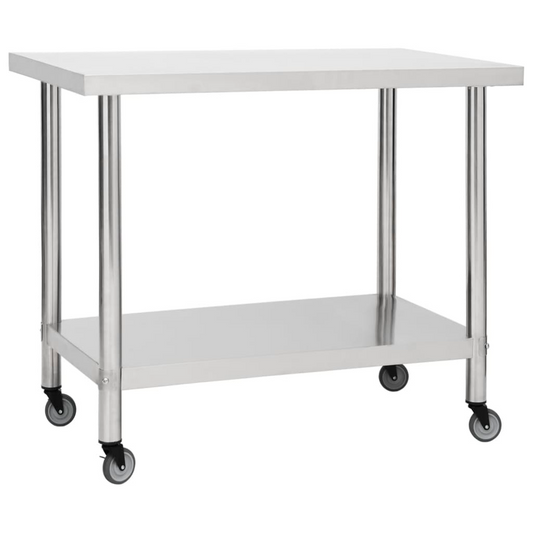 vidaXL Kitchen Work Table with Wheels 31.5"x23.6"x33.5" Stainless Steel