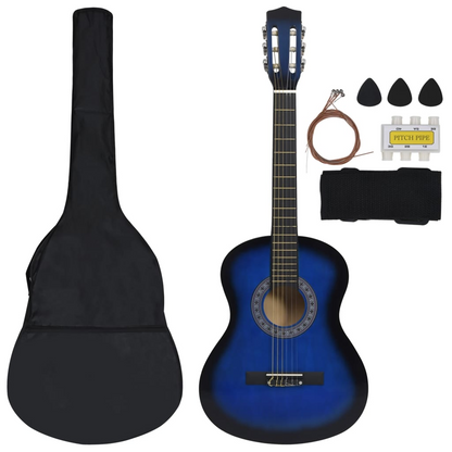 vidaXL 8 Piece Classical Guitar Kid Beginner Set Blue 3/4 36"