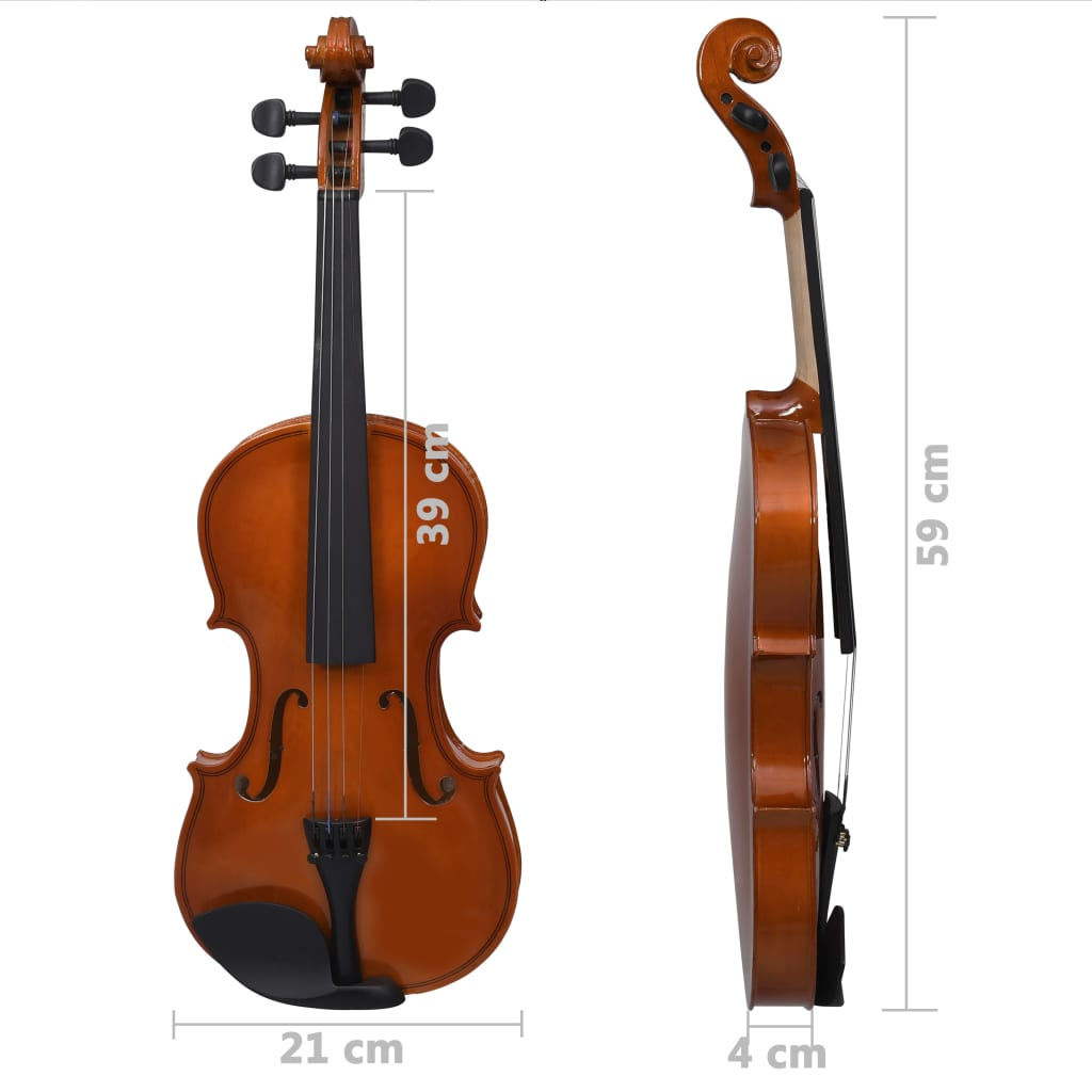 vidaXL Violin Full Set with Bow and Chin Rest Dark Wood 4/4