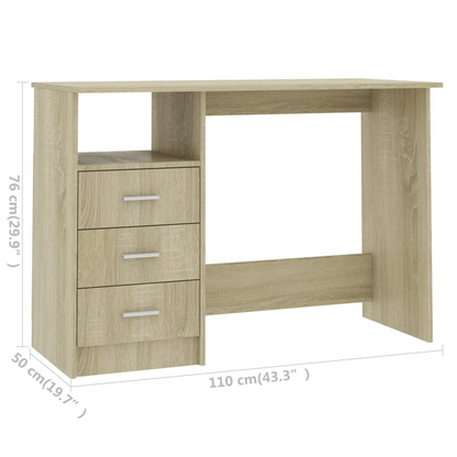 vidaXL Desk with Drawers Sonoma Oak 43.3"x19.7"x29.9" Engineered Wood