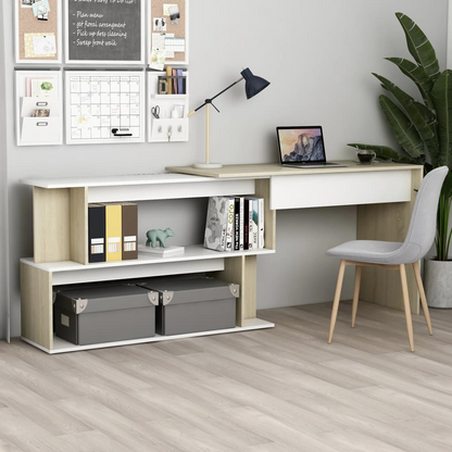 vidaXL Corner Desk White and Sonoma Oak 78.7"x19.7"x29.9" Engineered Wood