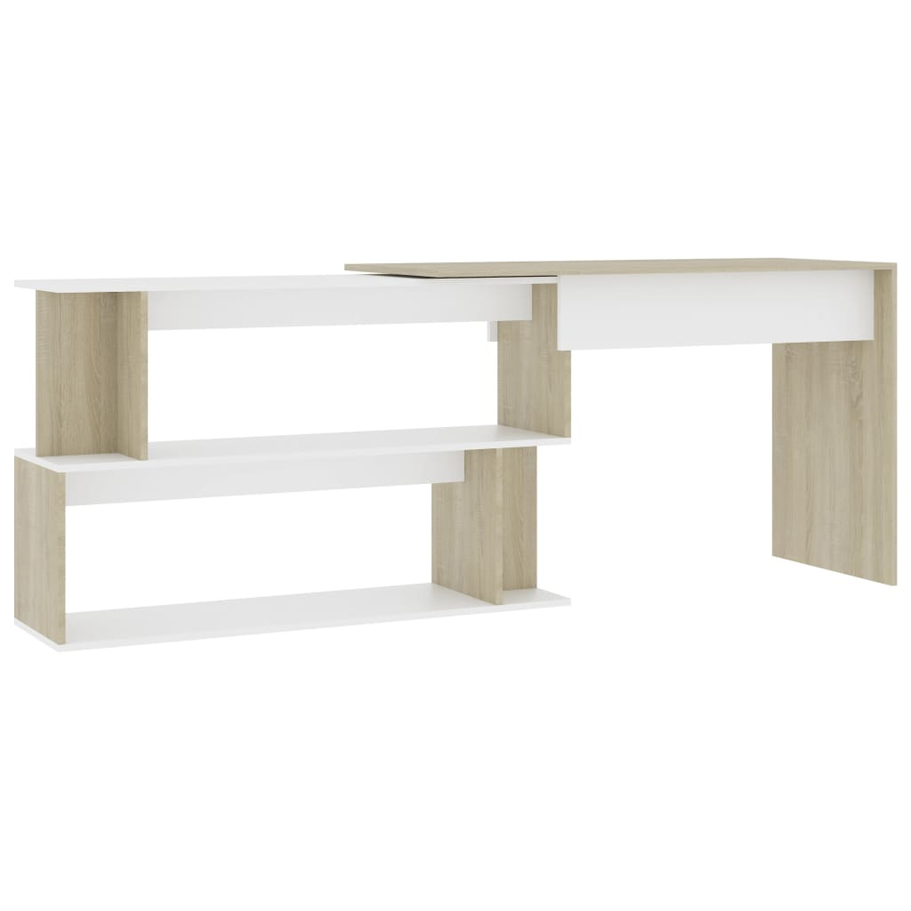 vidaXL Corner Desk White and Sonoma Oak 78.7"x19.7"x29.9" Engineered Wood