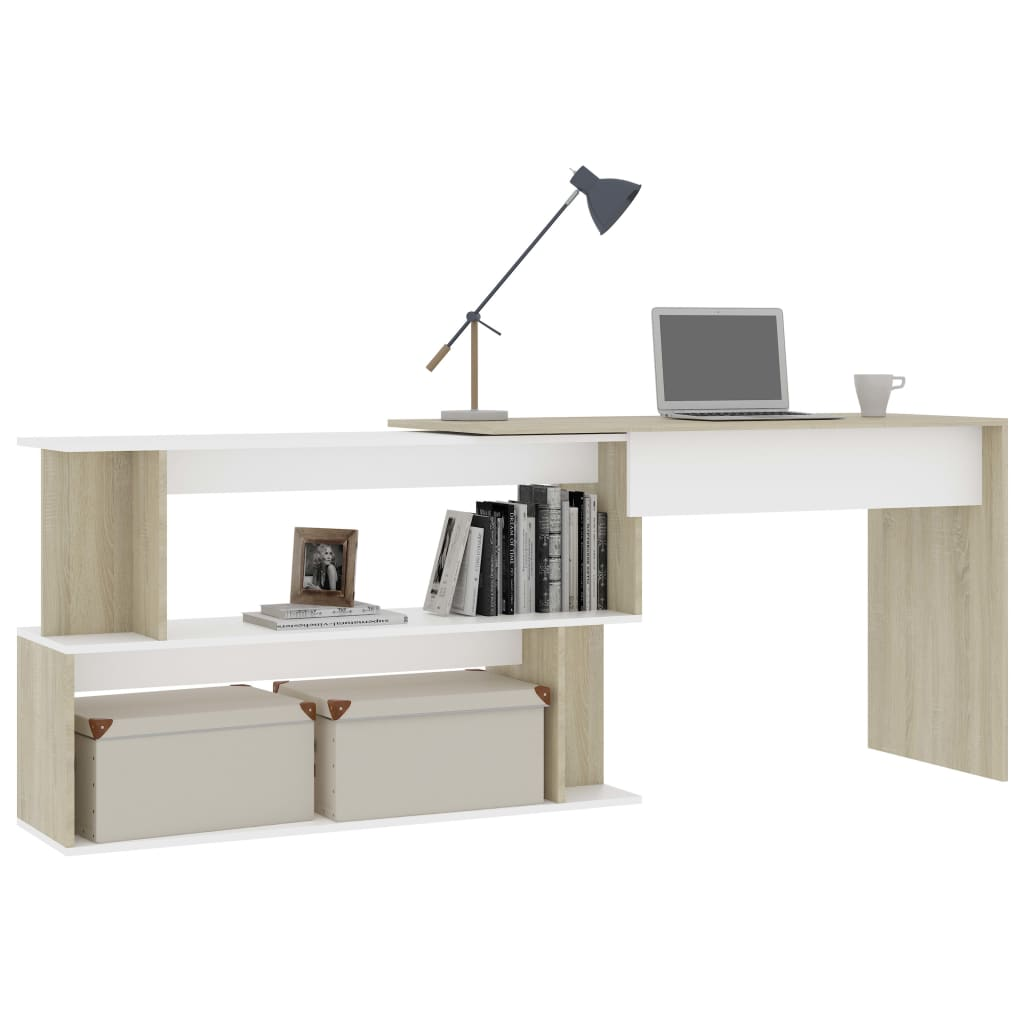 vidaXL Corner Desk White and Sonoma Oak 78.7"x19.7"x29.9" Engineered Wood