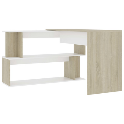 vidaXL Corner Desk White and Sonoma Oak 78.7"x19.7"x29.9" Engineered Wood