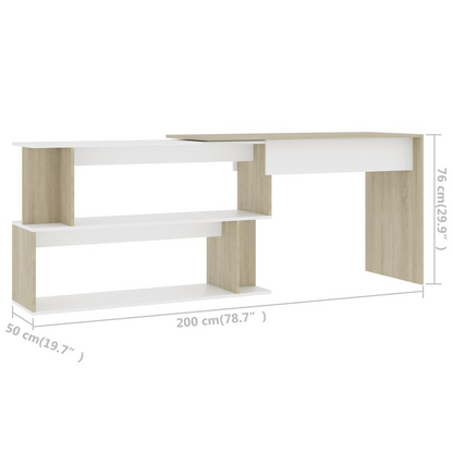 vidaXL Corner Desk White and Sonoma Oak 78.7"x19.7"x29.9" Engineered Wood