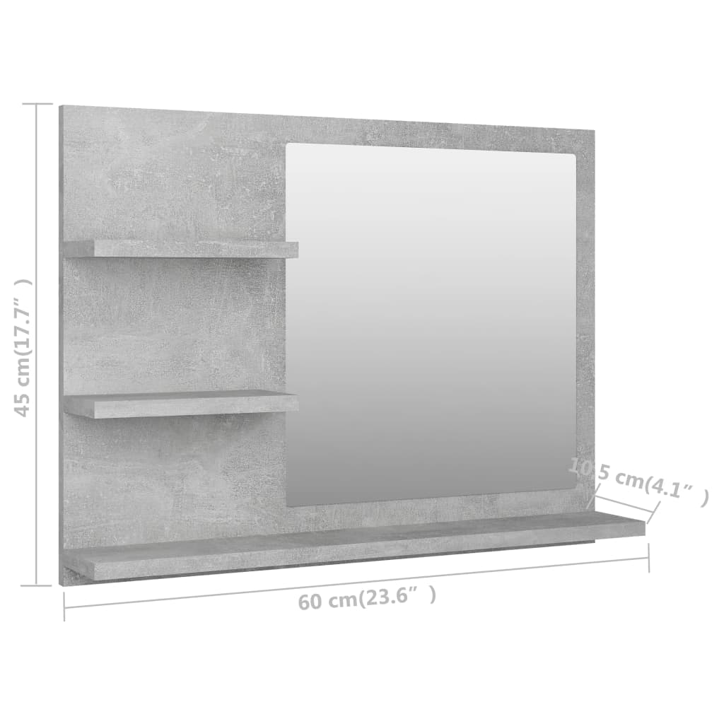 vidaXL Bathroom Mirror Concrete Gray 23.6"x4.1"x17.7" Engineered Wood