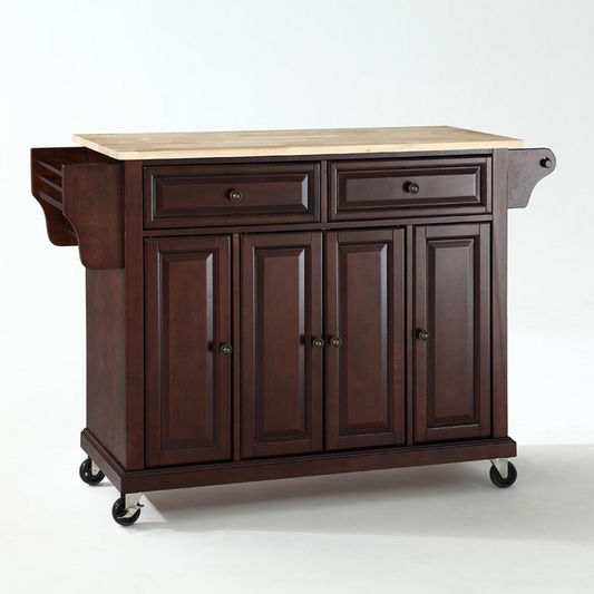 Full Size Wood Top Kitchen Cart Mahogany/Natural