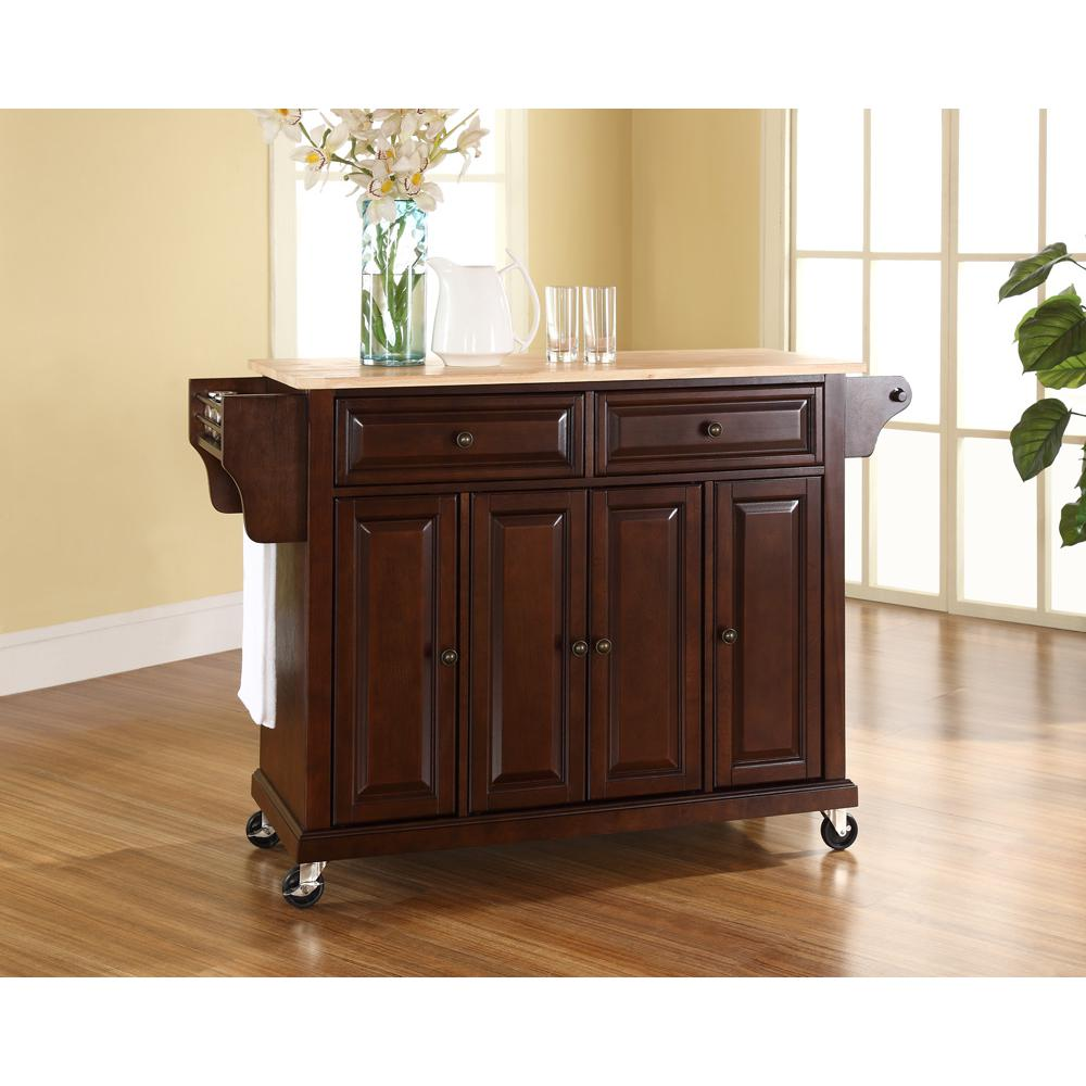 Full Size Wood Top Kitchen Cart Mahogany/Natural