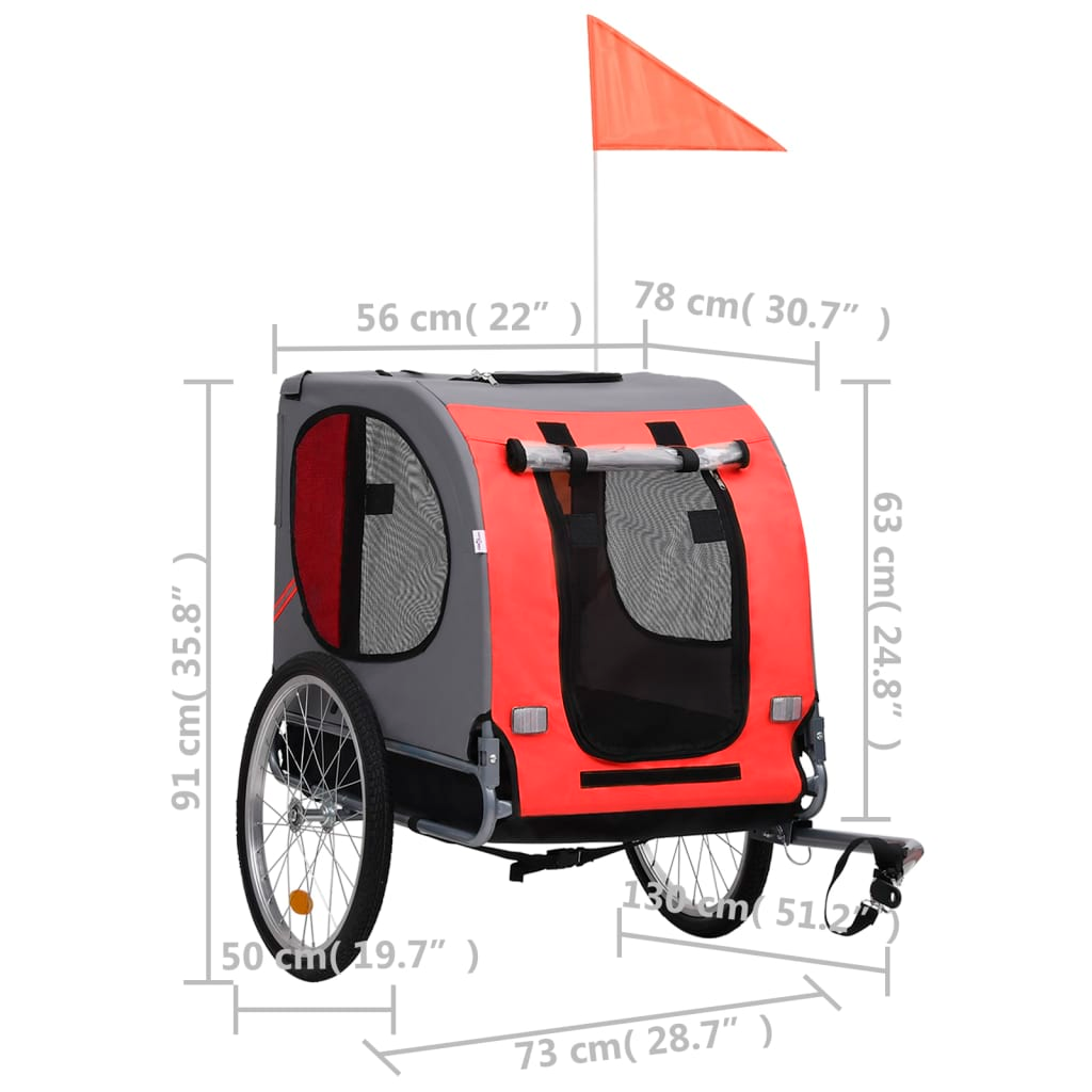 vidaXL Dog Bike Trailer Red and Black