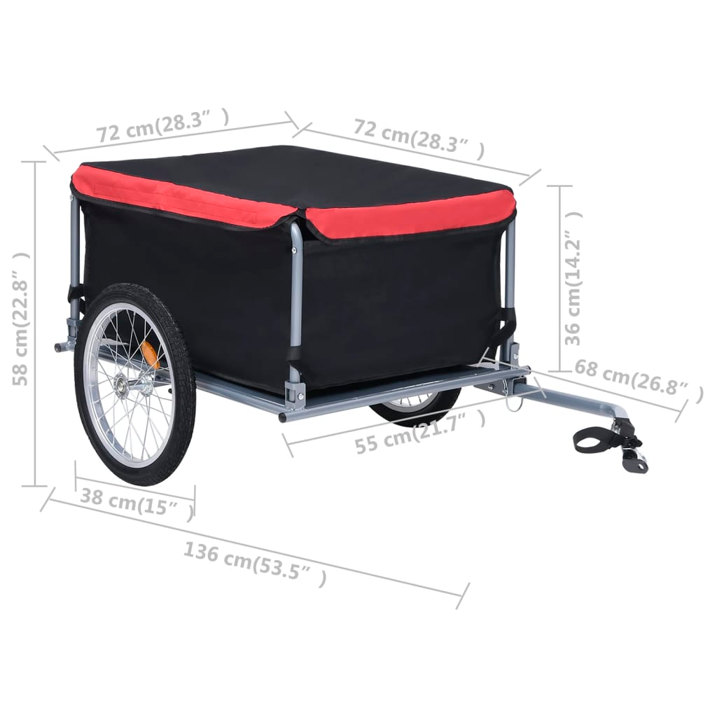 vidaXL Bike Cargo Trailer Black and Red 143.3 lb