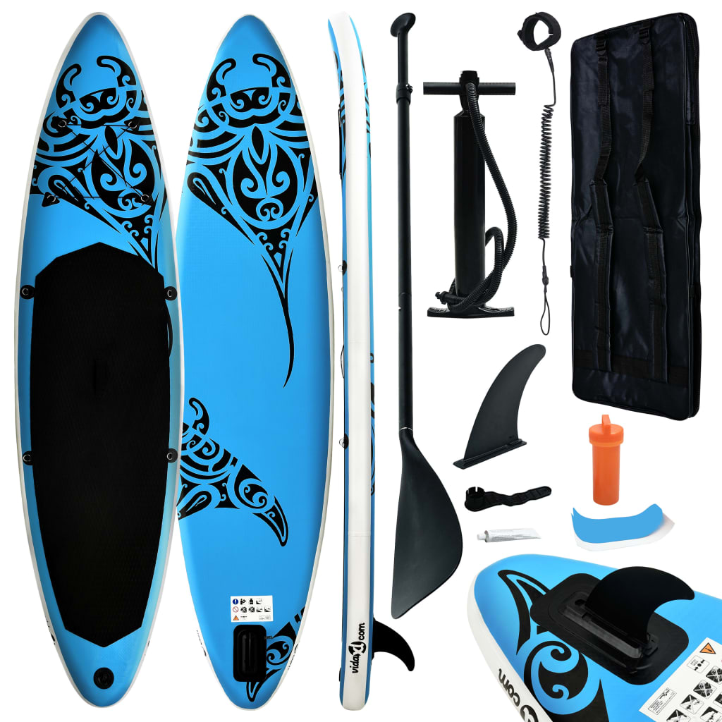 vidaXL Inflatable Stand Up Paddleboard Set 144.1"x29.9"x5.9" Blue