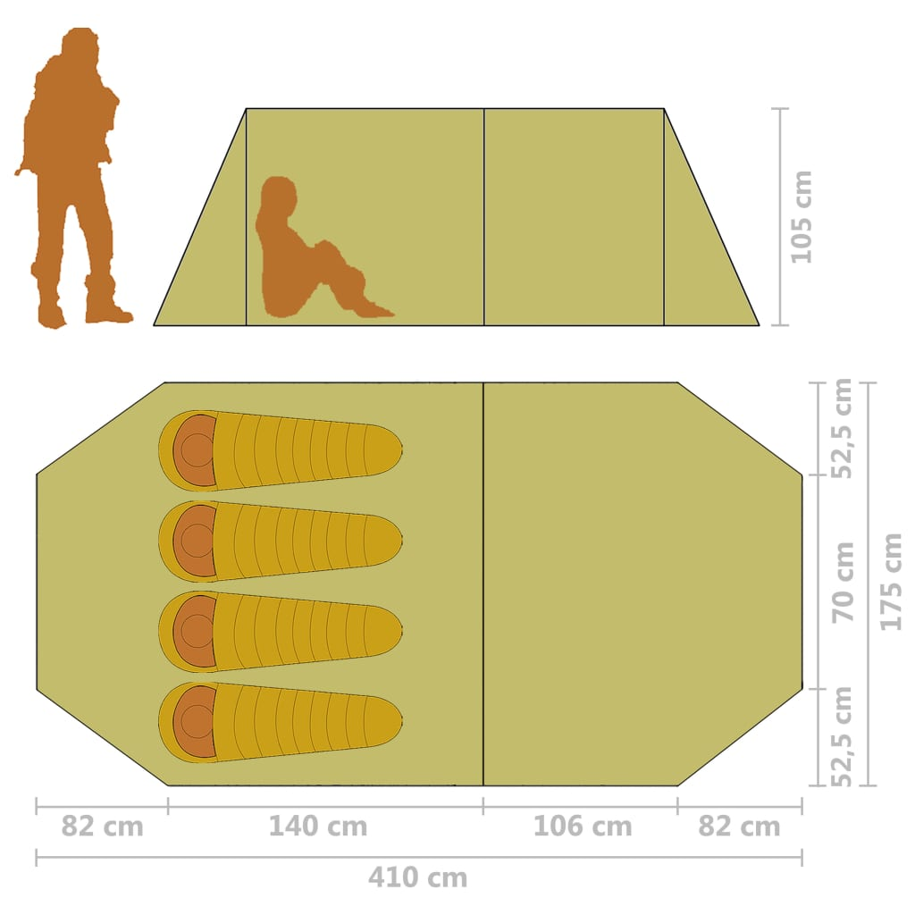 vidaXL Camping Tent 4 Persons Gray and Orange