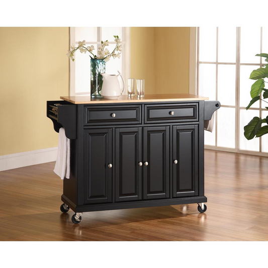 Full Size Wood Top Kitchen Cart Black/Natural