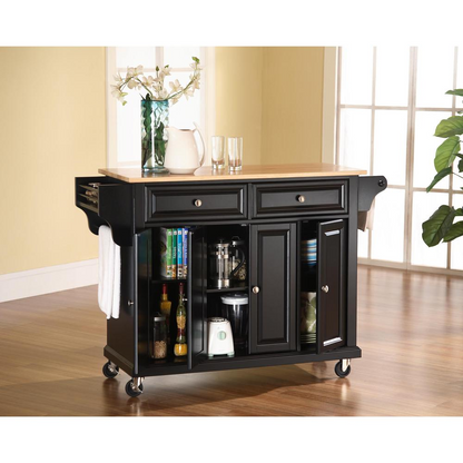 Full Size Wood Top Kitchen Cart Black/Natural