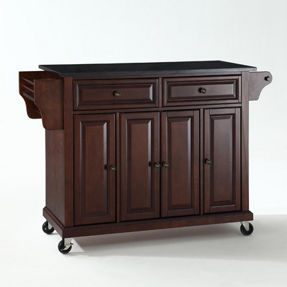 Full Size Granite Top Kitchen Cart Mahogany/Black