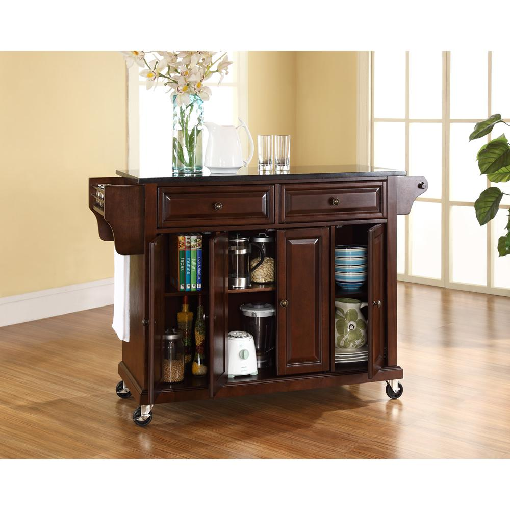 Full Size Granite Top Kitchen Cart Mahogany/Black