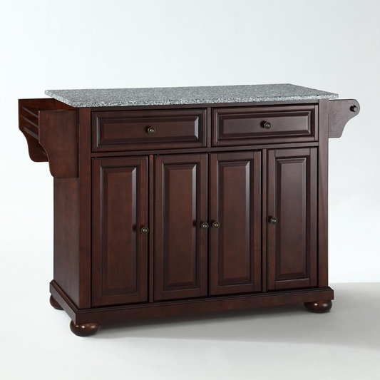 Alexandria Granite Top Full Size Kitchen Island/Cart Mahogany/Gray