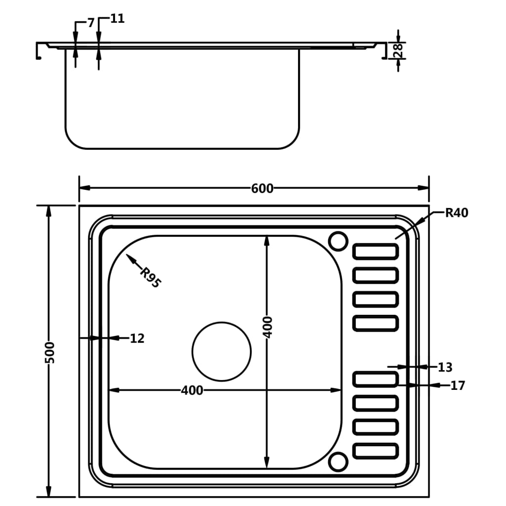 vidaXL Kitchen Sink with Drainer Set Silver 19.7"x23.6"x6.1" Stainless Steel