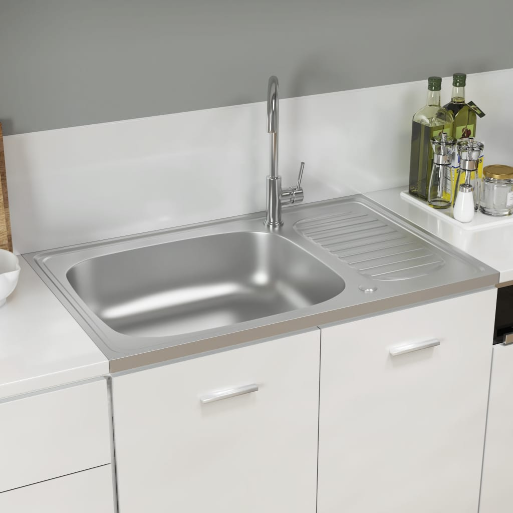 vidaXL Kitchen Sink with Drainer Set Silver 31.5"x19.7"x6.1" Stainless Steel