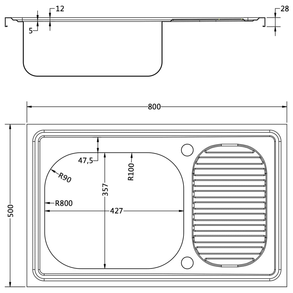 vidaXL Kitchen Sink with Drainer Set Silver 31.5"x19.7"x6.1" Stainless Steel