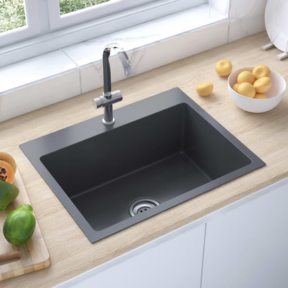 vidaXL Handmade Kitchen Sink Black Stainless Steel